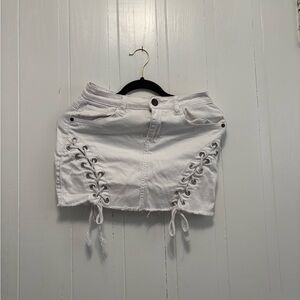 Machine White Lace-Up Mini Skirt